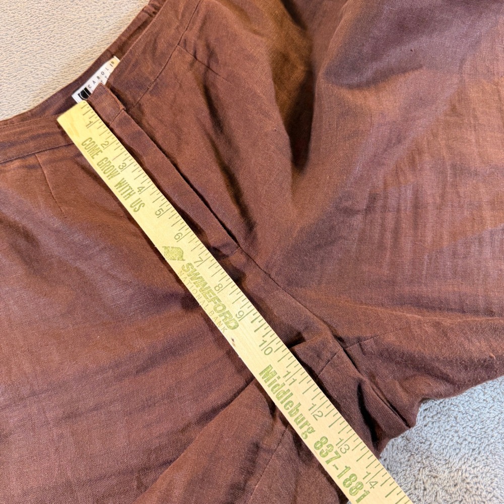 Carole Little Pants Women 14W Brown Linen Wide Leg Trousers Elastic Back - Picture 6 of 9